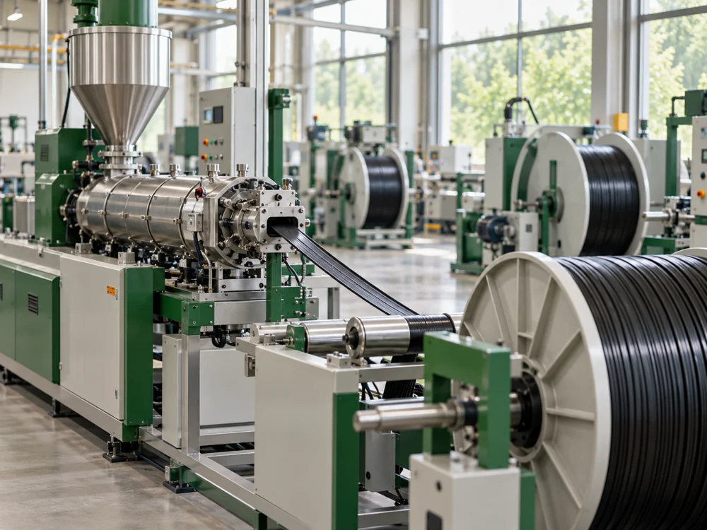 Conceptual drip tape extrusion and winding equipment